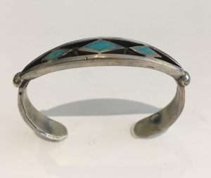 Small Diamond Shaped Turquoise Bracelet Sterling Silver 2.1" Diameter