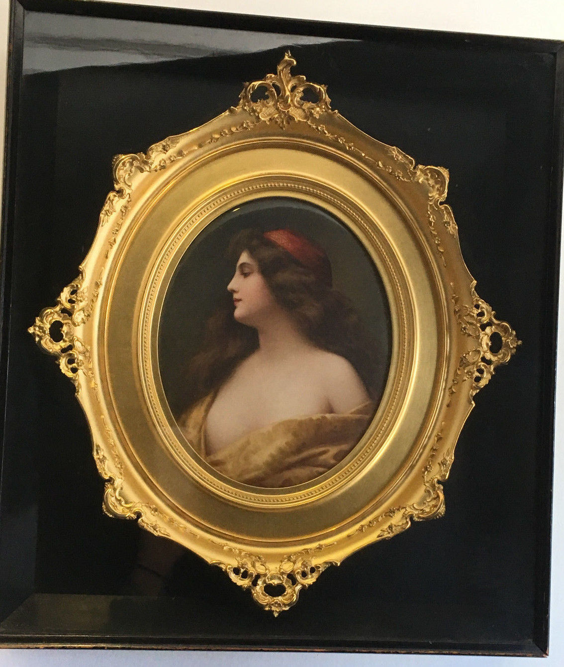 Antique Painting of a Woman Porcelain KPM Plaque Gilt Frame