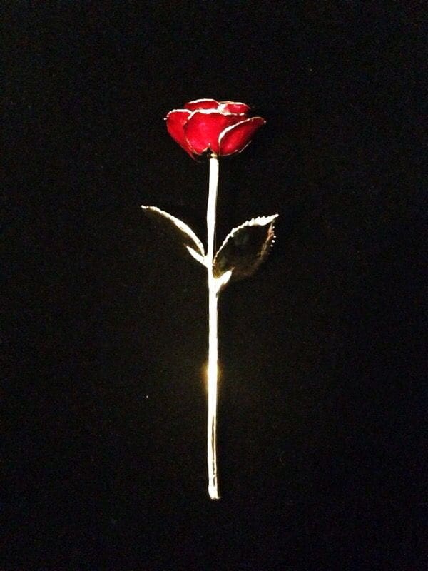 24K Gold Plated Single Stem Red Rose 10 5/8" Long with Ceramic Covered Flowers & Leaves - Image 3