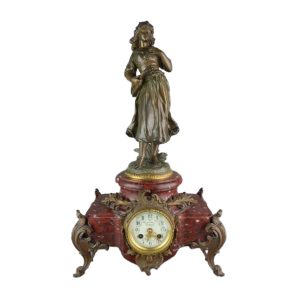 Bronze French Victorian Figural Clock Signed Porcelain Dial