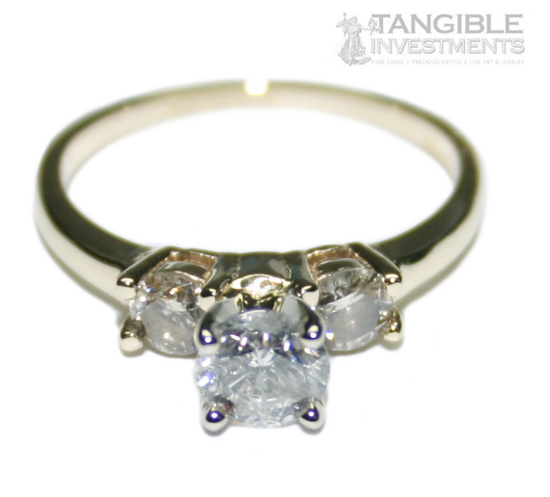 14K Yellow Gold Three-Stone Diamond Ring 0.79ct