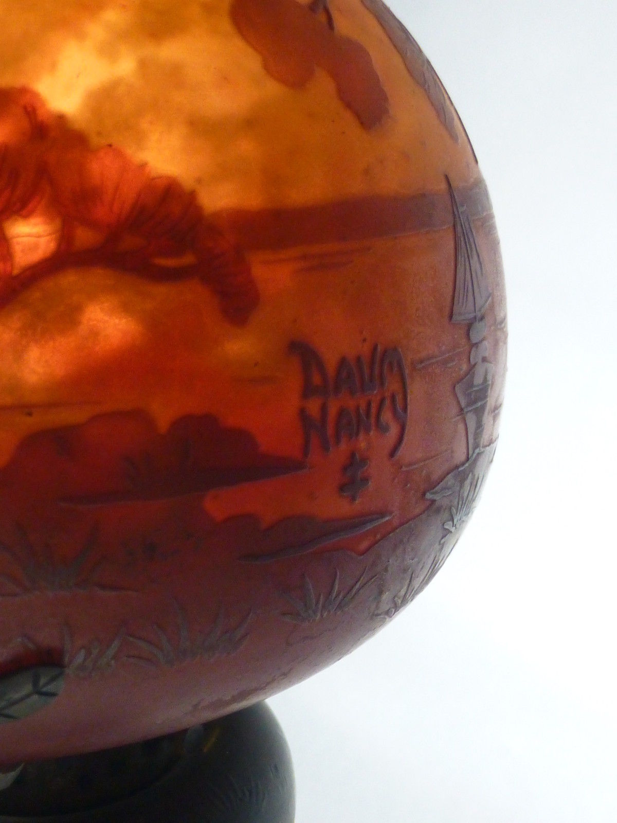 Daum Nancy Cameo Glass Seascape Lamp, Signed Daum Nancy, Circa 1900 - Image 4