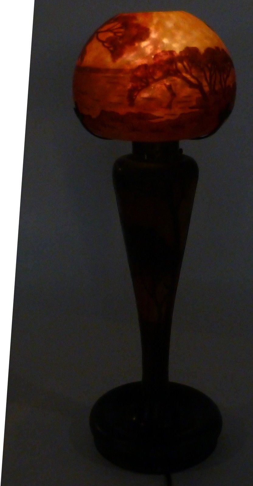 Daum Nancy Cameo Glass Seascape Lamp, Signed Daum Nancy, Circa