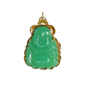 Chrysoprase Buddha Pendant in 14K Yellow Gold