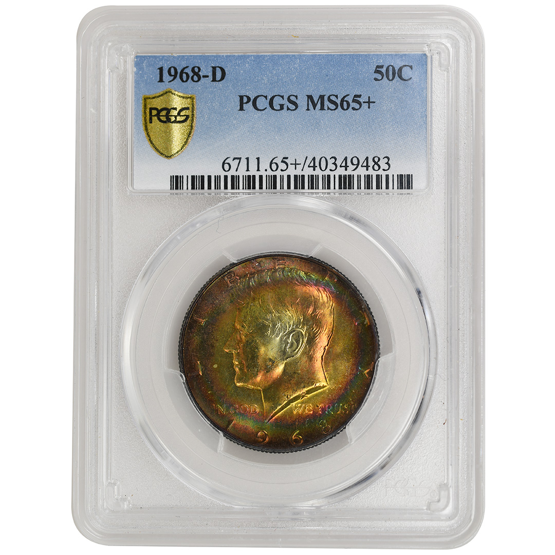 1968-D 50C Kennedy Half Dollar, PCGS MS65+, Incredible!