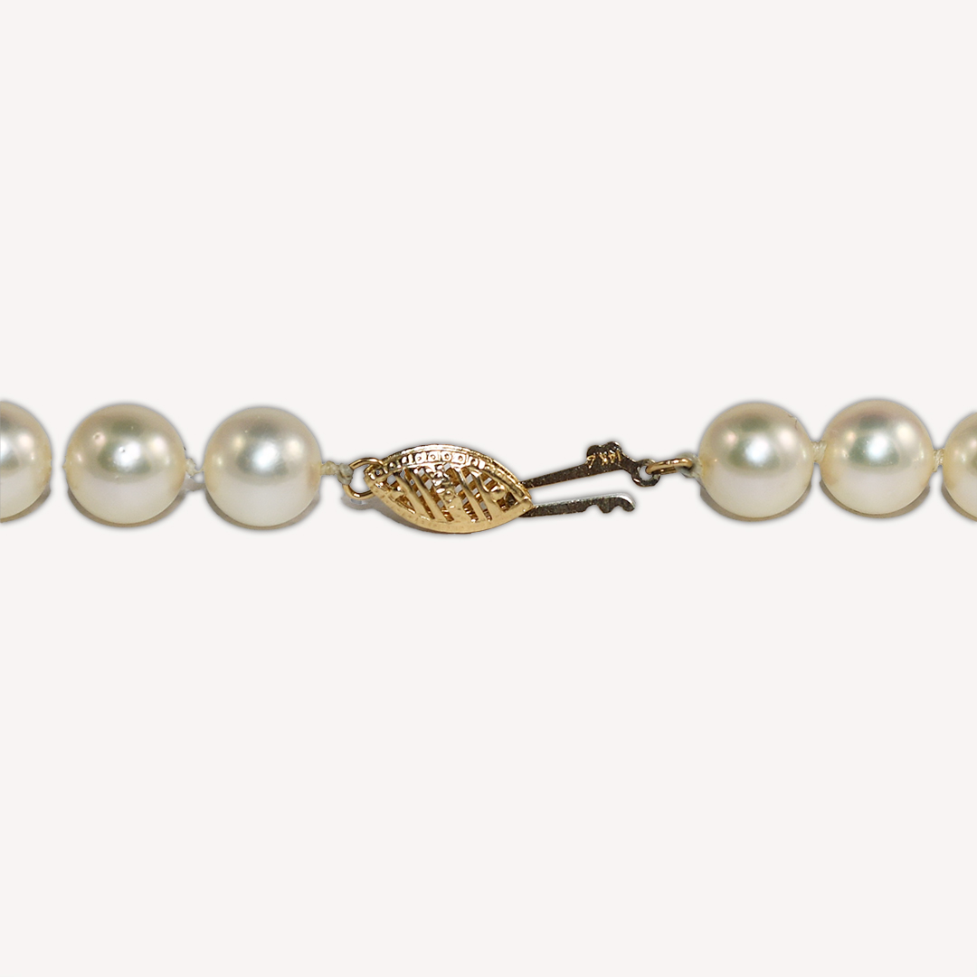 14K Yellow Gold White Salt Water Cultured Pearl Necklace 28" - Image 3