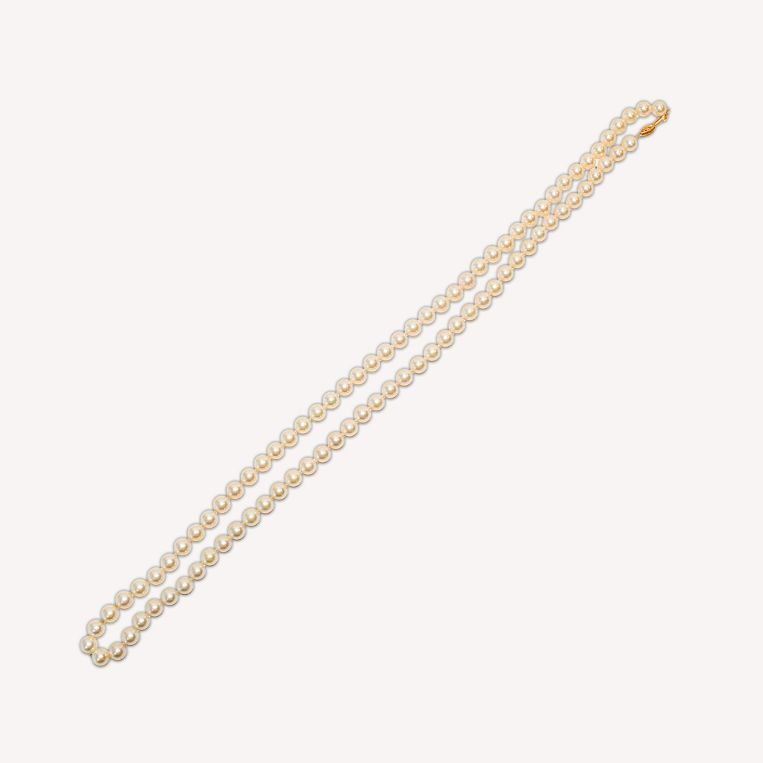 14K Yellow Gold White Salt Water Cultured Pearl Necklace 28" - Image 2
