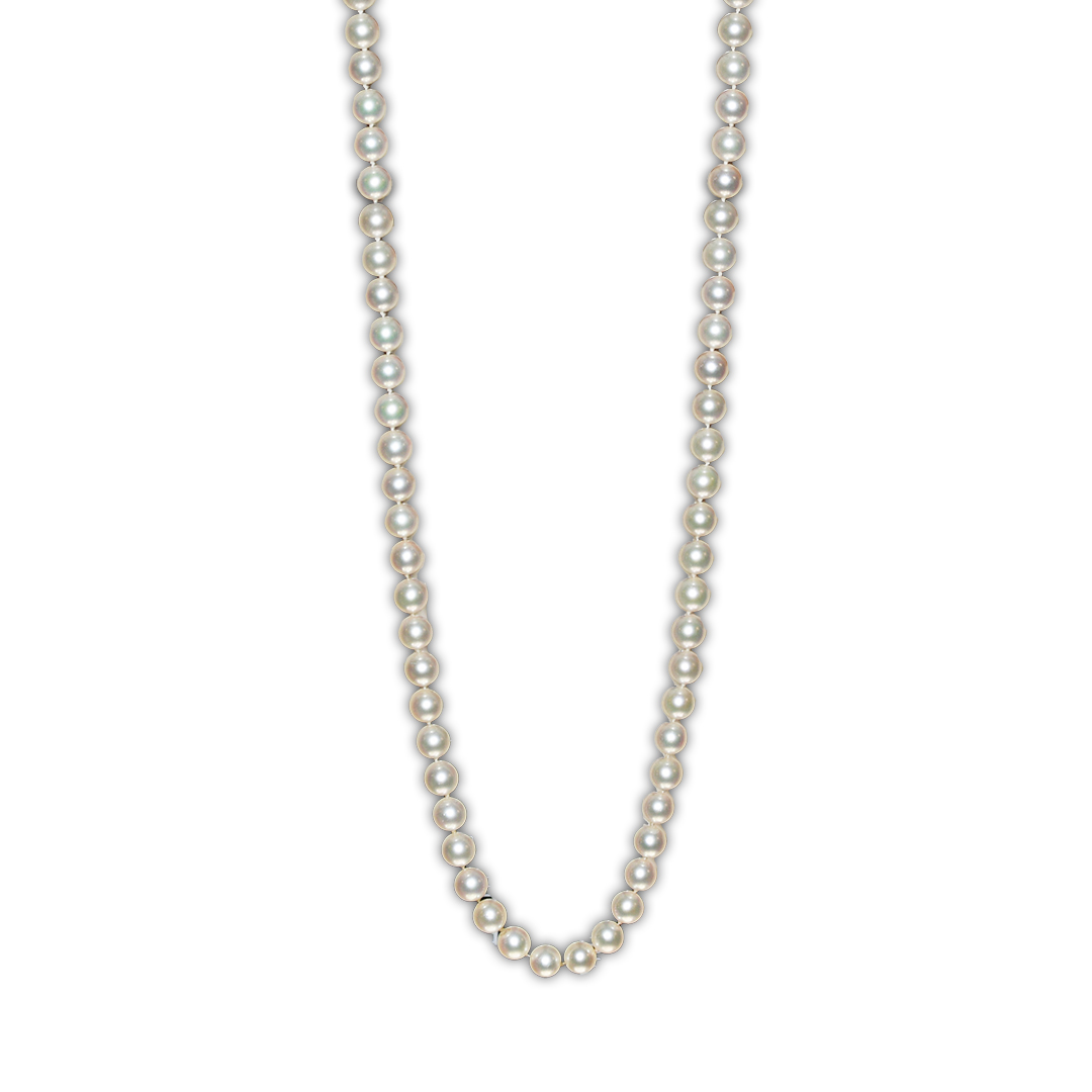 14K Yellow Gold White Salt Water Cultured Pearl Necklace 28"