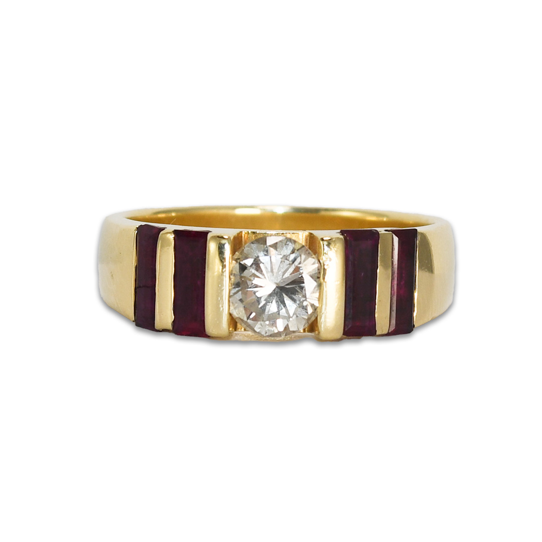 Ruby and Diamond Ring in 14K Yellow Gold