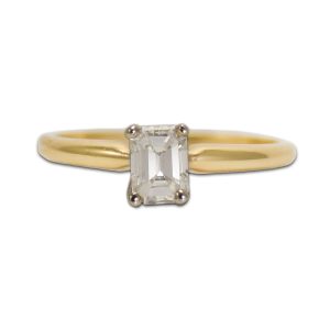 14K Yellow Gold Diamond Solitaire Ring, Emerald Cut .45ct, 2g