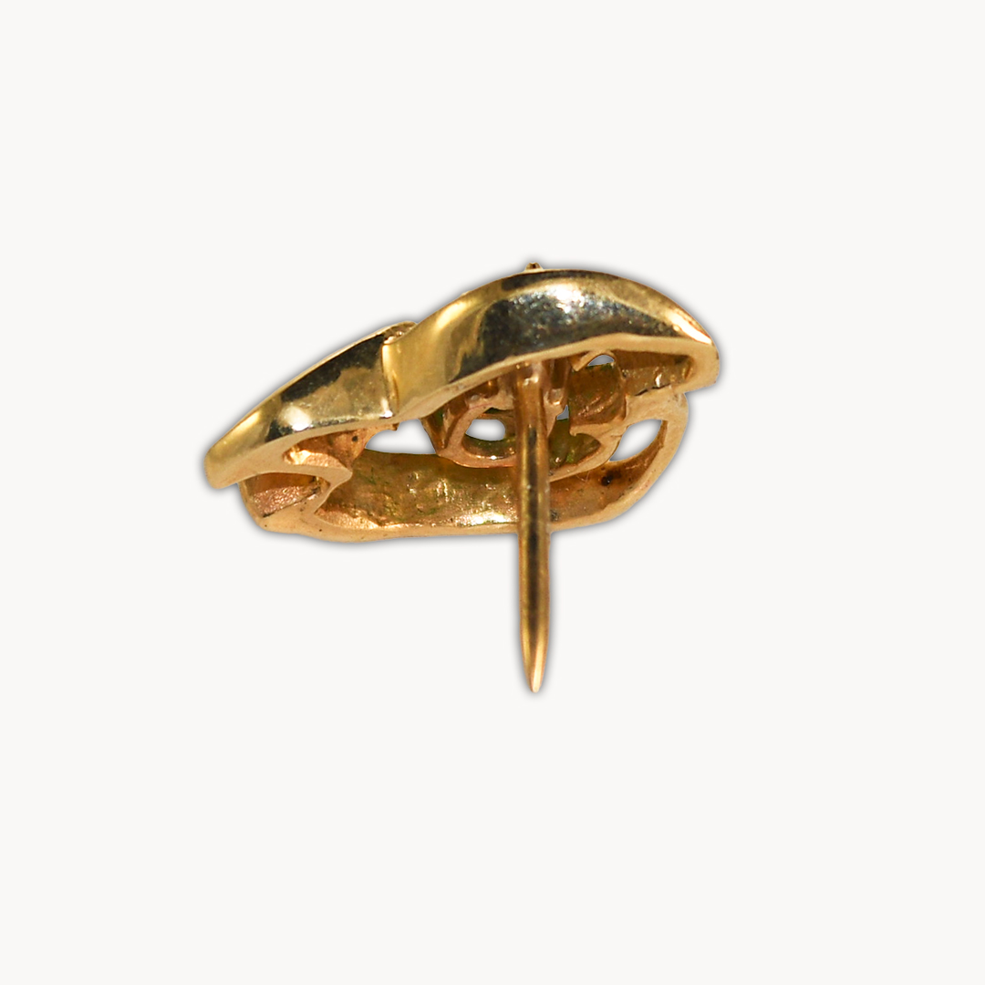 14k Yellow Gold Vintage Estate Emerald & Diamond Pin Wind Blowing Stickpin - Image 3
