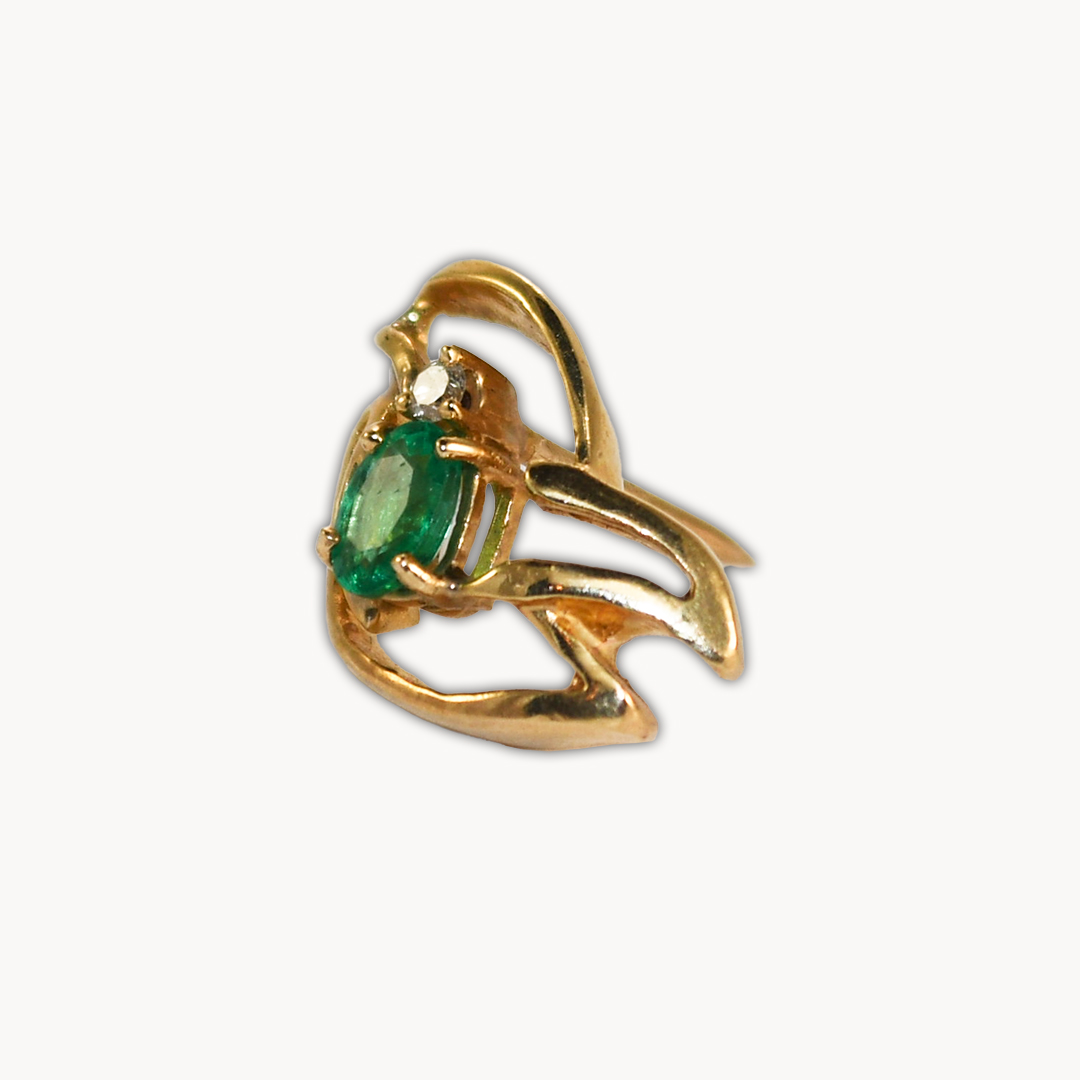 Emerald Shellback Pin 14k Yellow Gold Vintage Estate Emerald & Diamond Pin Wind Blowing ...