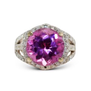 Pink Topaz and Diamond Ring