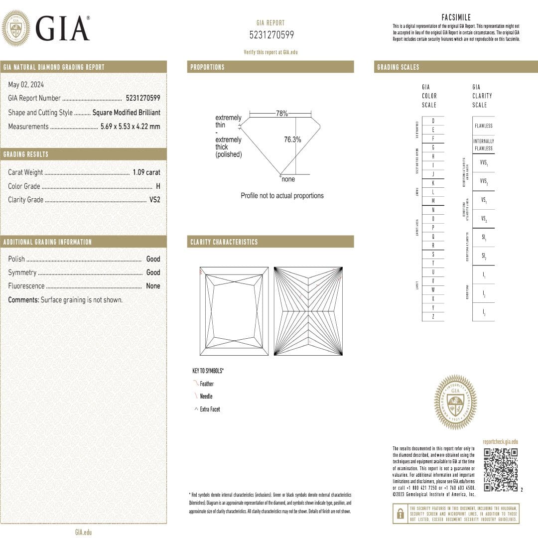 GIA Certified Princess Cut/Square Modified Loose Diamond 1.09ct - Image 4