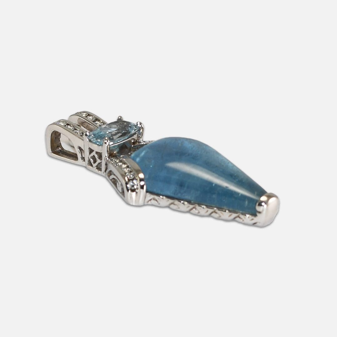 14K White Gold Blue Beryl, Blue Topaz and Diamond Pendant - Image 3