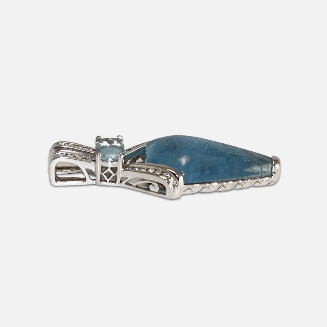 14K White Gold Blue Beryl, Blue Topaz and Diamond Pendant - Image 4