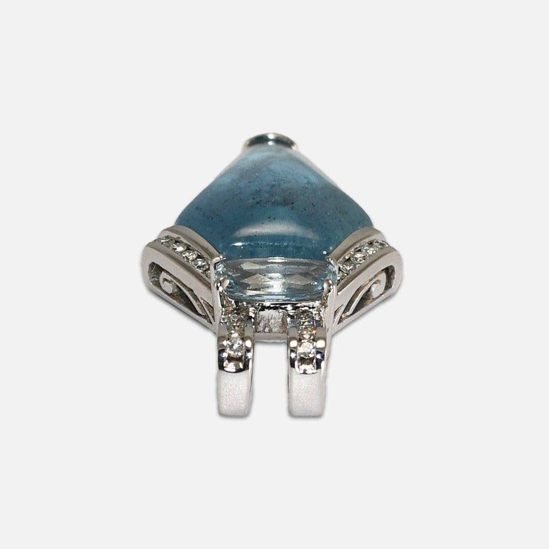 14K White Gold Blue Beryl, Blue Topaz and Diamond Pendant - Image 5