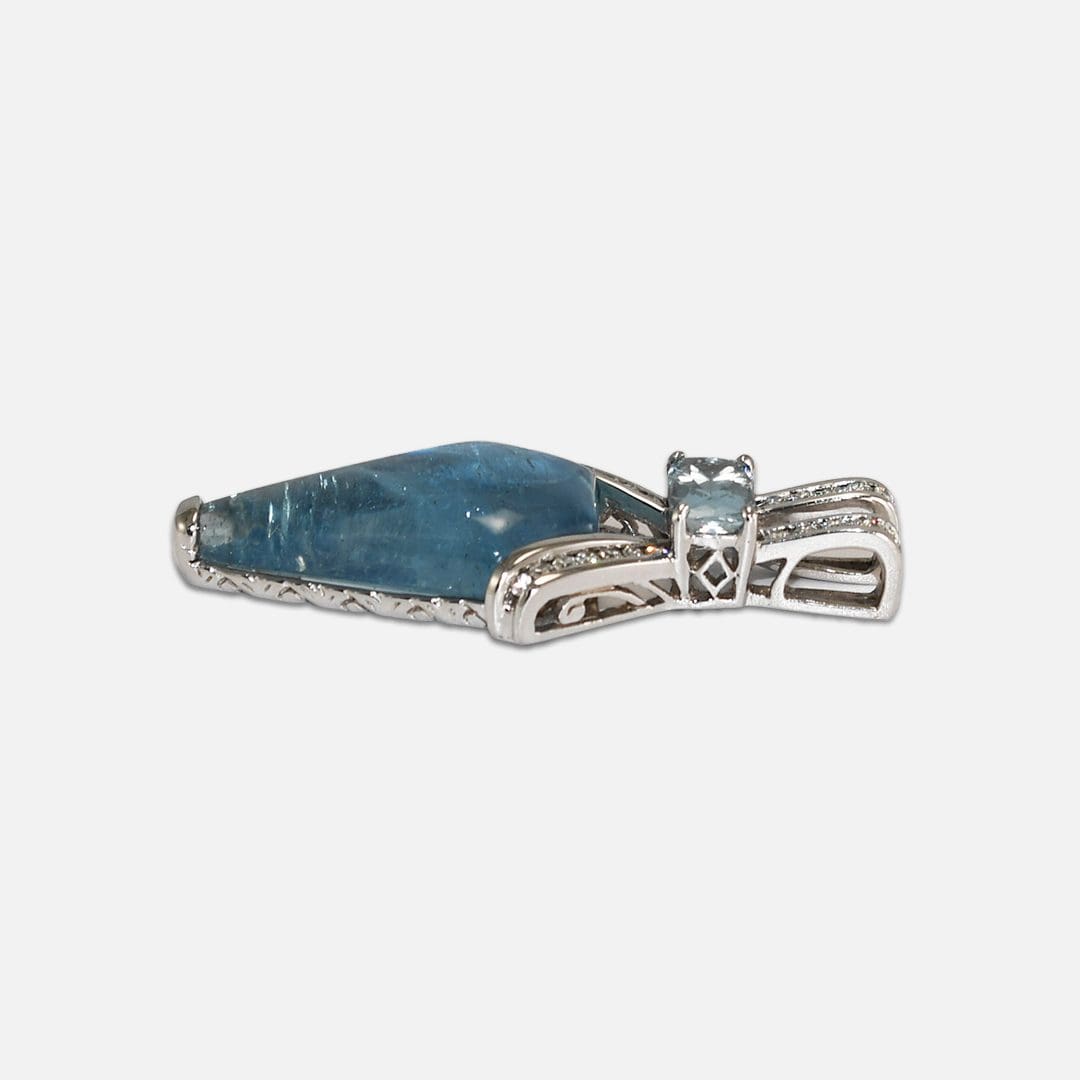 14K White Gold Blue Beryl, Blue Topaz and Diamond Pendant - Image 6