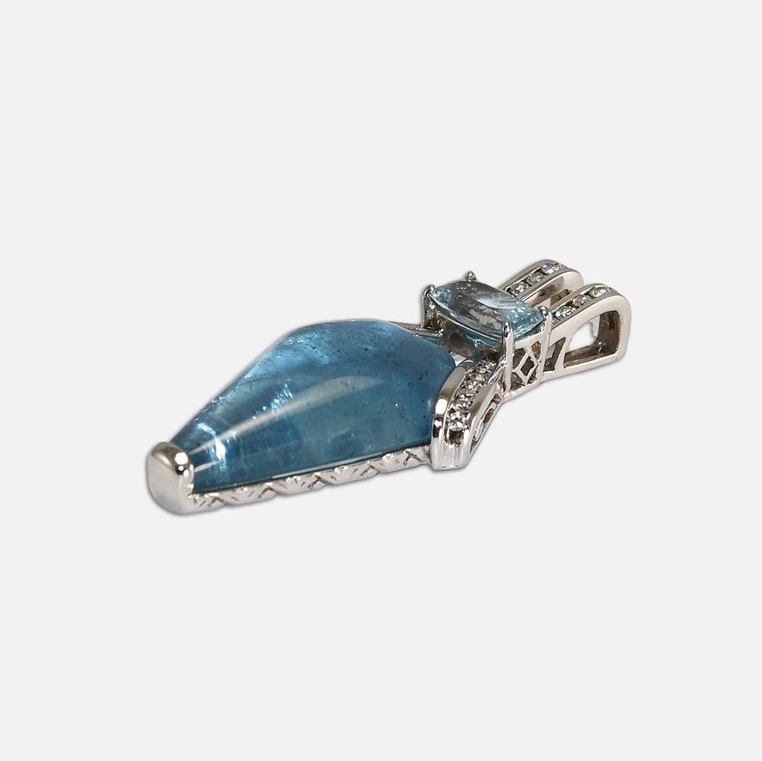 14K White Gold Blue Beryl, Blue Topaz and Diamond Pendant - Image 7