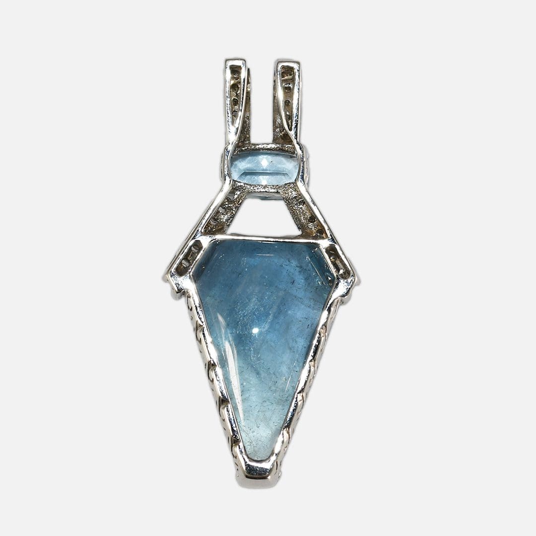 14K White Gold Blue Beryl, Blue Topaz and Diamond Pendant - Image 2