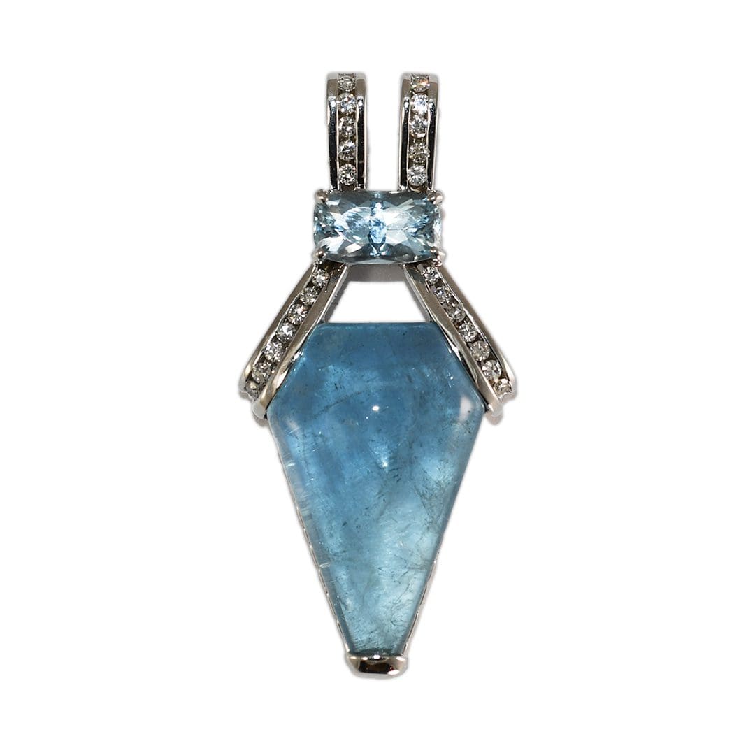 Blue Beryl Blue Topaz Diamond Pendant in 14K White Gold