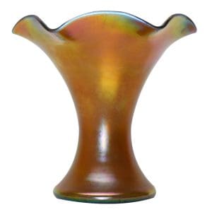 Steuben Gold Aurene Ruffled Trumpet Glass Vase