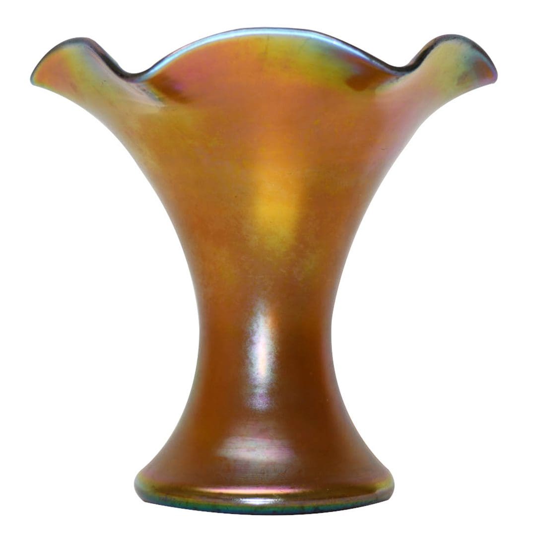 Steuben Gold Aurene Ruffled Trumpet Glass Vase