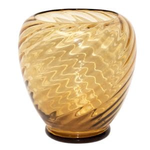 Steuben Olive Green Spiral Glass Ribbed Vase
