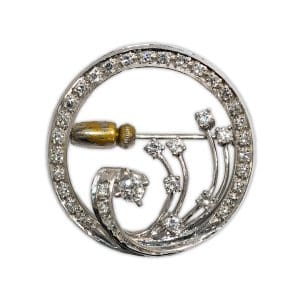 Vintage Diamond Brooch in 14K White Gold
