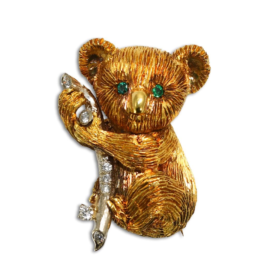 Emerald & Diamond Koala Brooch