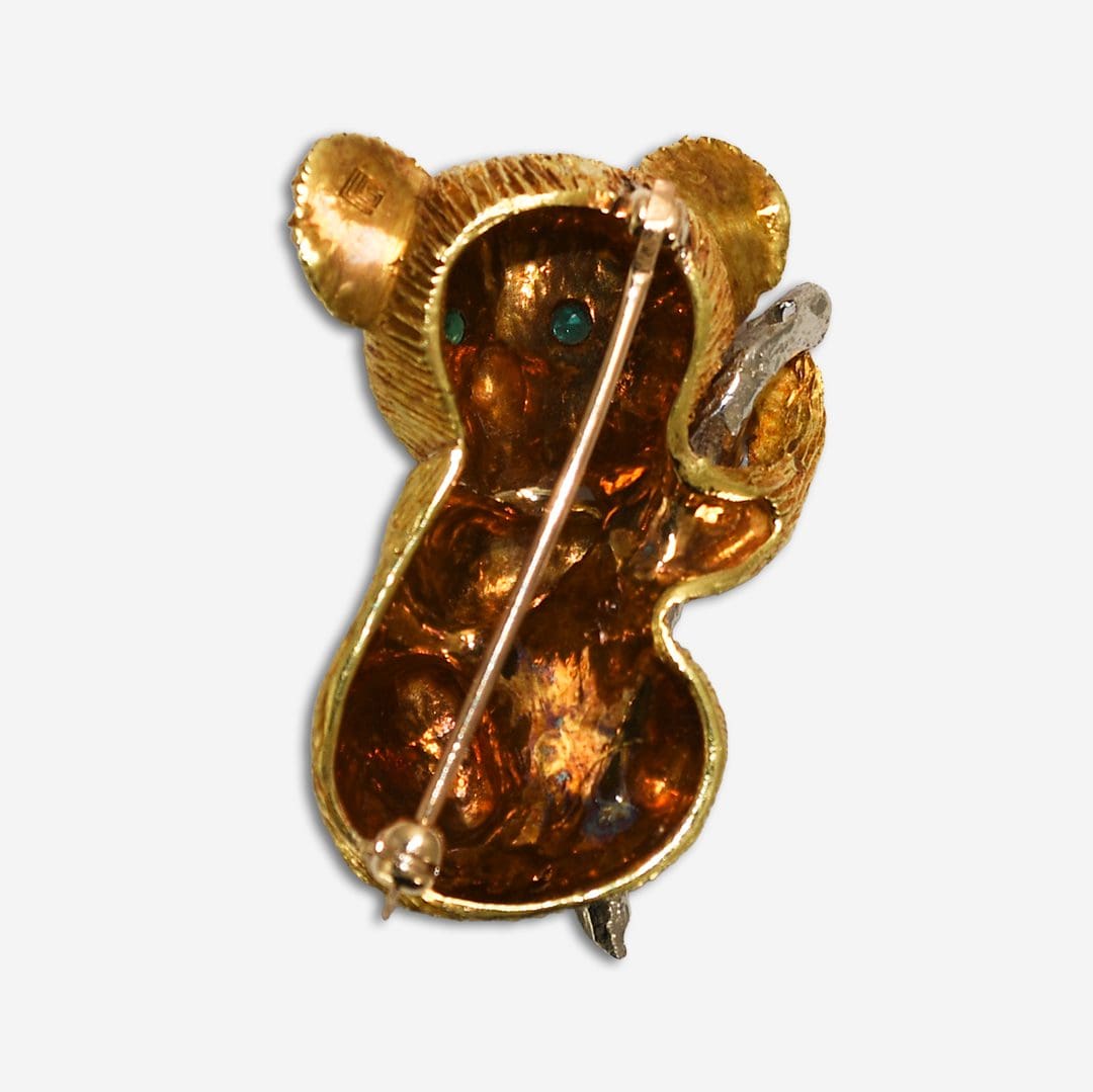 18K White Gold/Yellow Gold Emerald & Diamond Koala Brooch 19g - Image 2