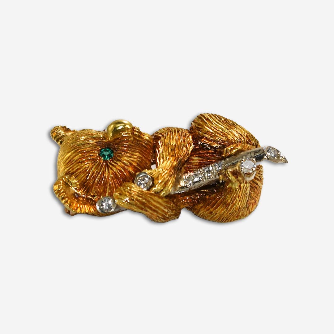 18K White Gold/Yellow Gold Emerald & Diamond Koala Brooch 19g - Image 5