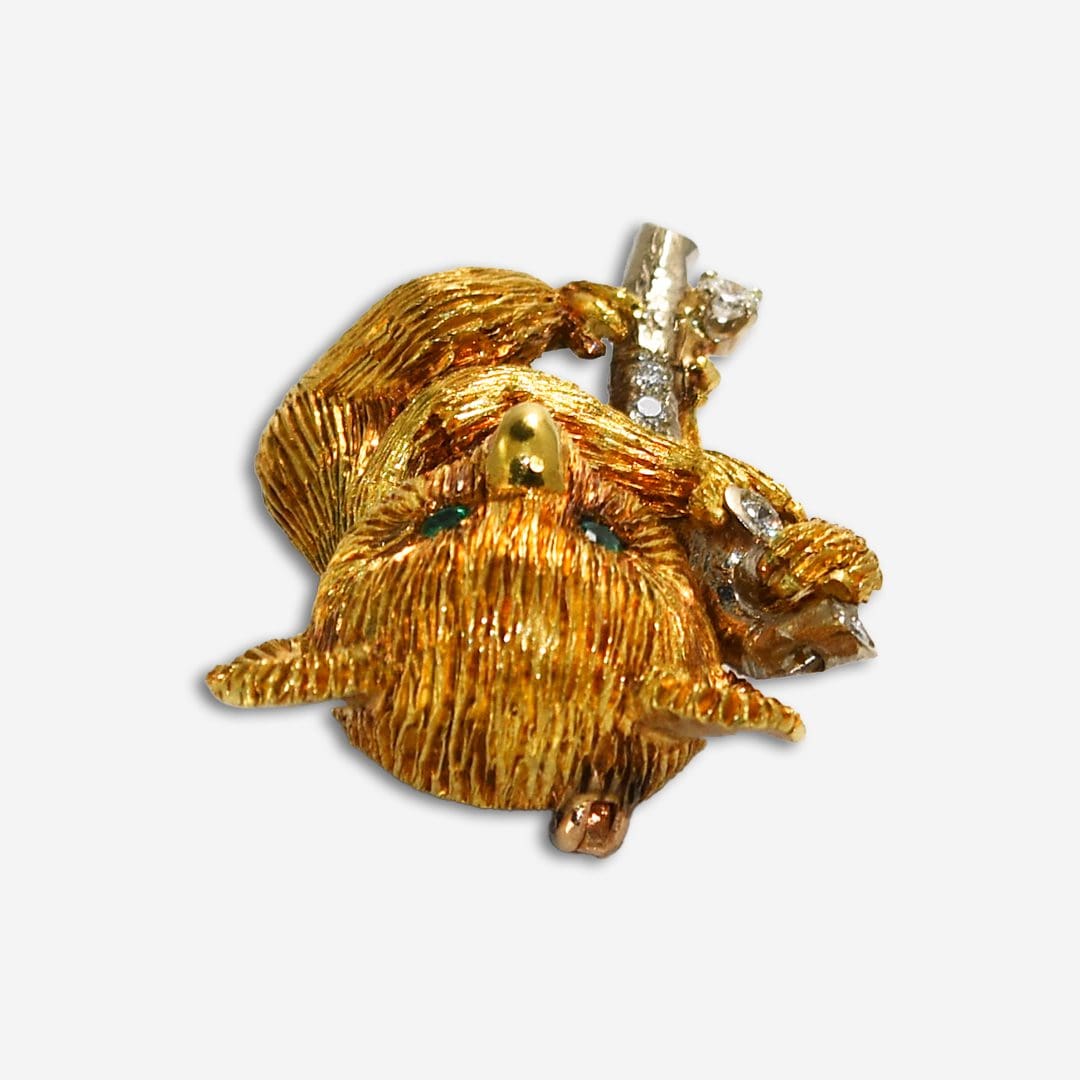 18K White Gold/Yellow Gold Emerald & Diamond Koala Brooch 19g - Image 3