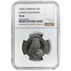 1955-G GERMANY, 5 Mark, Ludwig Von Baden, NGC PF65