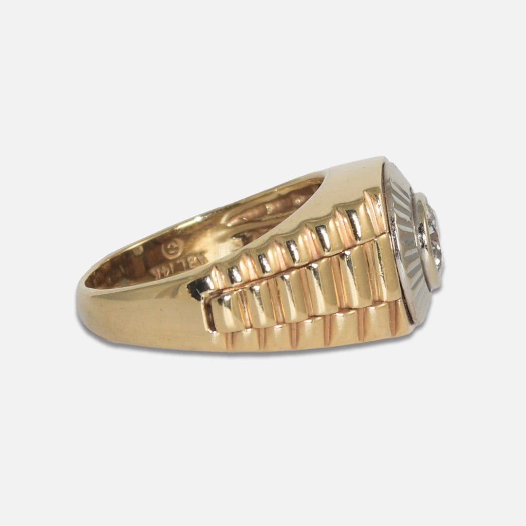 Rolex Design Diamond Ring in 14K Yellow Gold