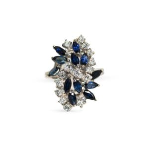 13K-14K White Gold Sapphire & Diamond Cluster Ring, 1.00TCW, 7.8gr