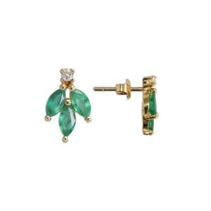 Emerald and Diamond Earrings in 14K Yellow Gold