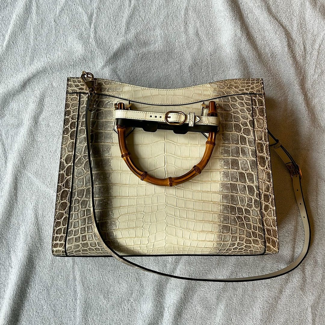 GUCCI Diana Bamboo HIMALAYAN crocodile HANDBAG - Tangible Investments